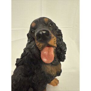 Large Resin Black and Tan Cocker Spaniel Dog Statue. 13.5” tall.